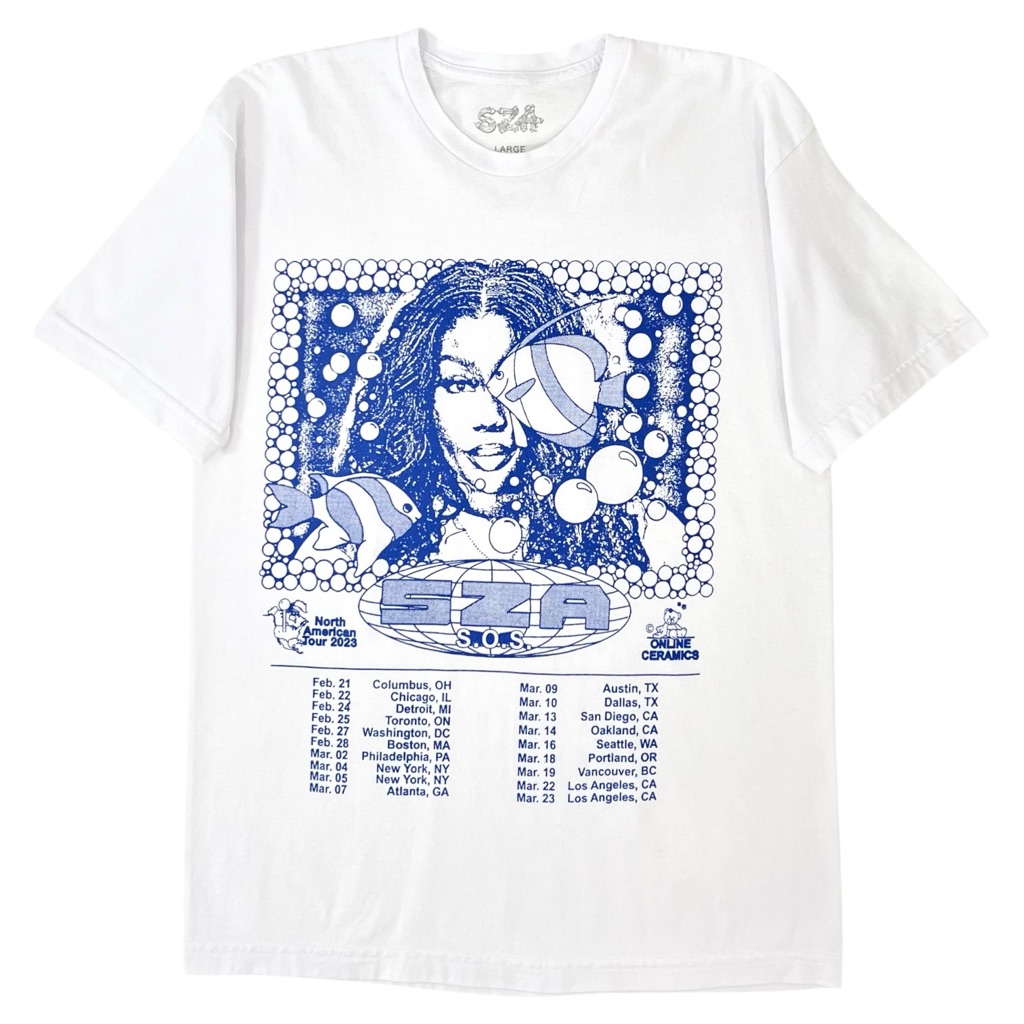 Online Ceramics X Sza White 2023 Sos Official Tour Merch T-Shirt Tee Sz L